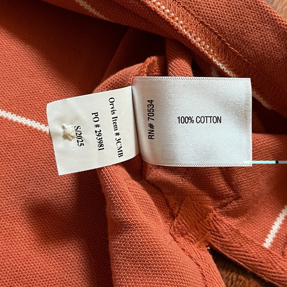 Orvis Polo Shirt Mens Small Salmon Red Striped Signature Polo Casual Preppy - Picture 5 of 8
